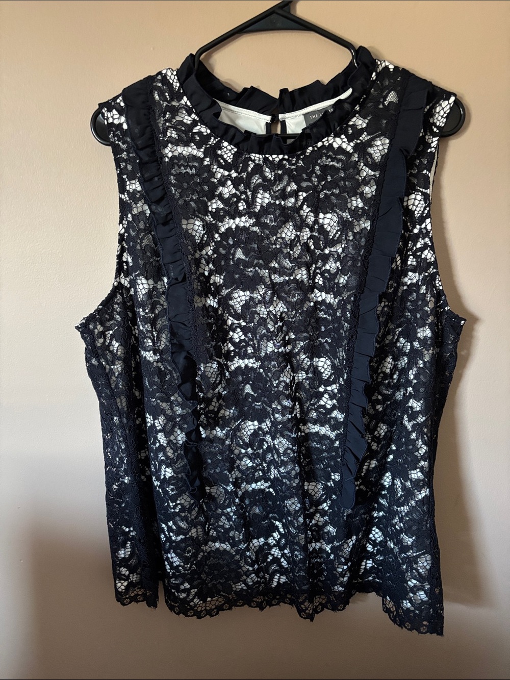 The Limited Navy Lace Ruffle-Trim Sleeveless Blouse